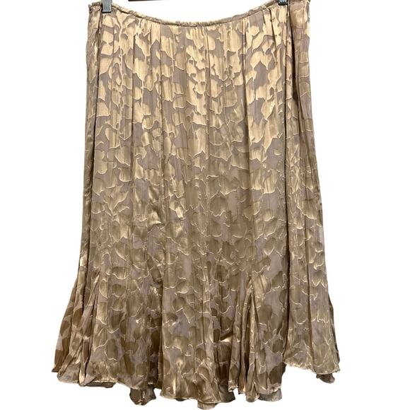 Lafayette 148 Champagne Silk Pleated Floral Ruffle Hem Midi Skirt Size 12 - Picture 1 of 7